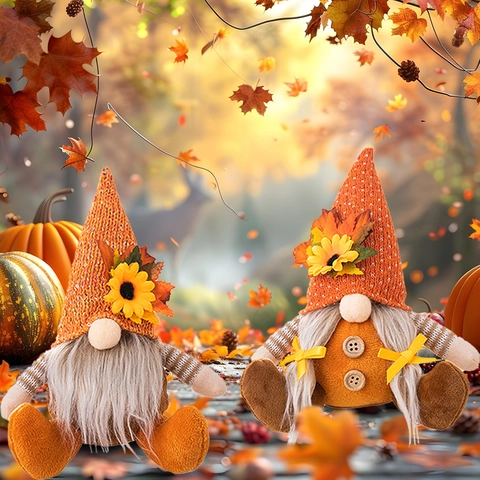 Thanksgiving Gnome Decorations Harvest Festival Sunflower Maple Leaf Faceless Doll For Autumn Fall Home Window Table Decor