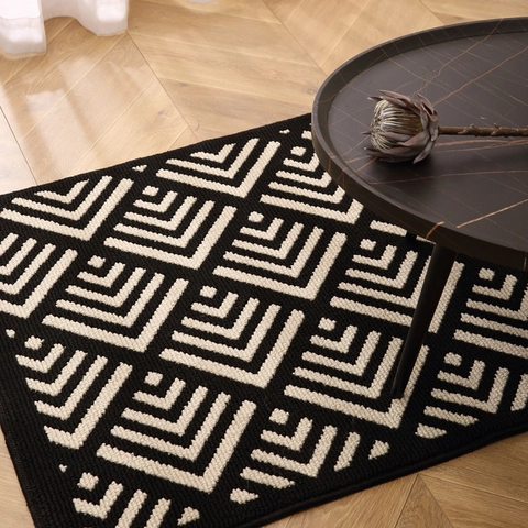 Geometric Door Mat Polypropylene Machine Washable Non Slip Entryway Rug Modern Checkered Home Decor