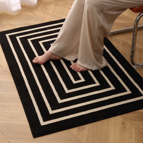 Modern Minimalistisch Geometrisch Mäander Fußmatte Schwarz Und Weiß Polypropylen Gewebt Eingang Türatte Heim Flur Teppich
