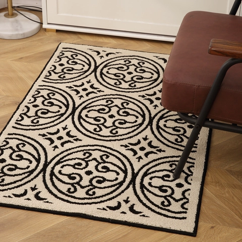 Entrance Door Mat Polypropylene Non-Slip Dirt Scraping Rug For Hallway Bedroom Vintage American Style Geometric Pattern
