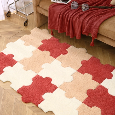 Puzzle Form Modularer Teppich Plüsch Polyester Ineinandergreifende Bodenmatte Für Schlafzimmer Wohnzimmer Modern