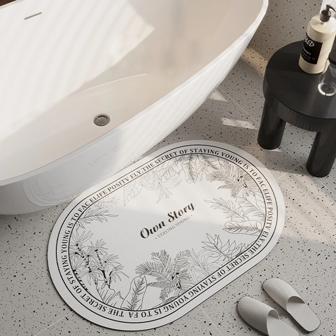 Diatom Mud Bathroom Mat Non Slip Quick Dry Water Absorbent Floor Rug Tropical Leaf Print Retro Minimalist Home Decor