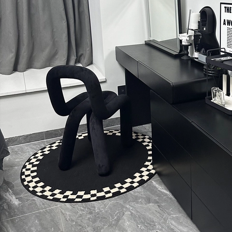 Tappeto Rotondo Moderno Minimalista Bordo A Scacchi Antiscivolo Polipropilene Per Soggiorno Camera Da Letto