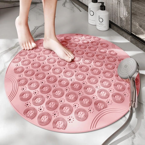 Round Silicone Bathroom Anti-Slip Mat Massage Foot Pad With Suction Cups Drainage Holes Shower Floor Mat For Home