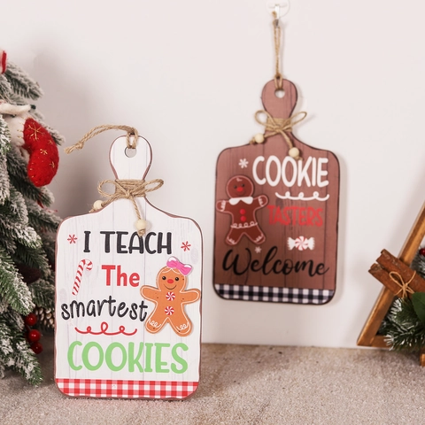 Gingerbread Man Christmas Wooden Hanging Plaque Cutting Board Shape Teacher Gift Home Decor With Jute Rope And Wood Beads