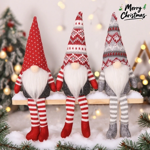 Kerstkabouter Pluche Pop Gebreide Muts Lange Benen Zittend Gezichtsloze Tomte Voor Home Holiday Party Desktop Decor