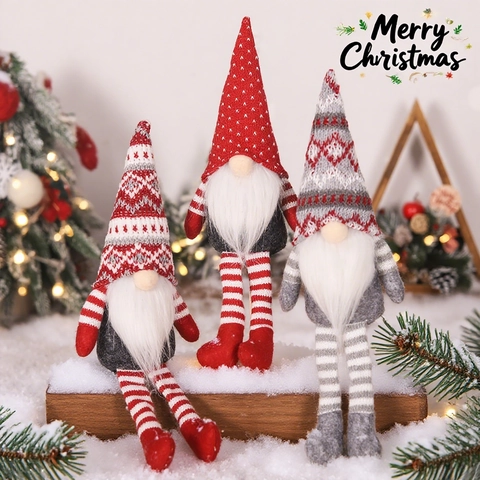 Kerstkabouter Pluche Pop Gebreide Muts Lange Benen Zittend Gezichtsloze Tomte Voor Home Holiday Party Desktop Decor