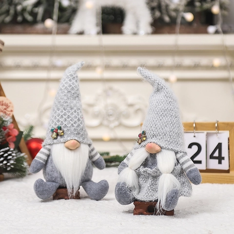 Gnomi di Natale Nordici Fatti a Mano Ornamenti Tomte in Peluche Grigio Bianco Decorazione Domestica Festiva Scandinava