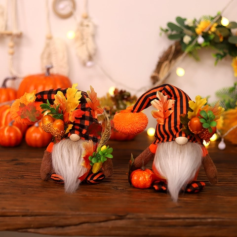 Fall Harvest Thanksgiving Gnome Decoration Faceless Forest Man Plush Doll Holding Pumpkin Wheat Autumn Theme Home Decor Ornament Gift
