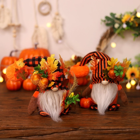 Fall Harvest Thanksgiving Gnome Decoration Faceless Forest Man Plush Doll Holding Pumpkin Wheat Autumn Theme Home Decor Ornament Gift