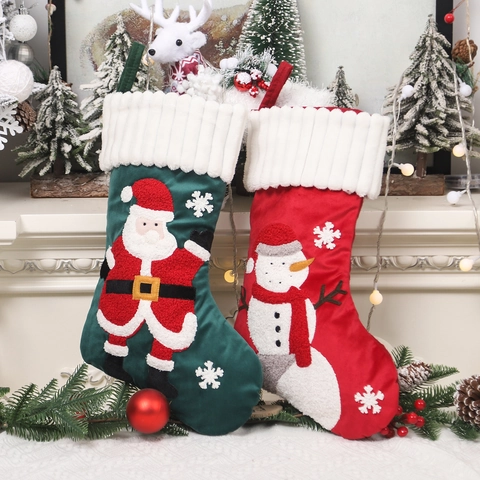 Große Weihnachtssocke Geschenktüte Mit Cartoon Applikation Weihnachtsmann Schneemann Muster Kamin Dekoration Für Weihnachten Zuhause