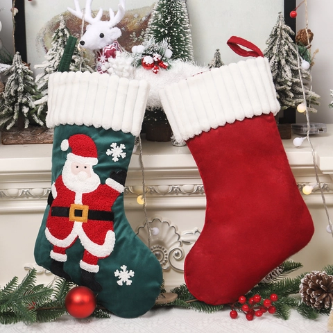 Große Weihnachtssocke Geschenktüte Mit Cartoon Applikation Weihnachtsmann Schneemann Muster Kamin Dekoration Für Weihnachten Zuhause