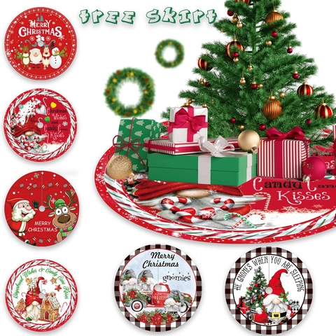 Weihnachtsbaumdecke Rund Stoff Zwerg Weihnachtsmann Rentier Karomuster Rand Feiertag Dekoration
