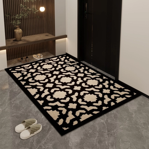 Zerbino Da Ingresso Geometrico Vintage Polipropilene Nero Beige Tappeto Antiscivolo Per Ingresso Camera Interno