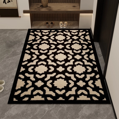 Zerbino Da Ingresso Geometrico Vintage Polipropilene Nero Beige Tappeto Antiscivolo Per Ingresso Camera Interno