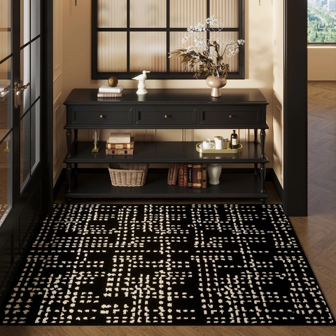 Modern Geometric Door Mat Polypropylene Textured Entryway Rug Anti Slip Dust Scraper Low Profile Indoor Floor Carpet