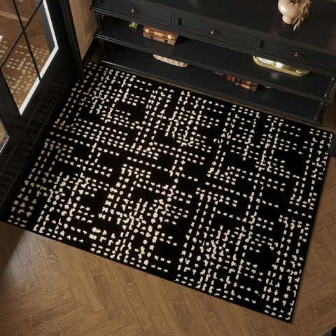 Modern Geometric Door Mat Polypropylene Textured Entryway Rug Anti Slip Dust Scraper Low Profile Indoor Floor Carpet