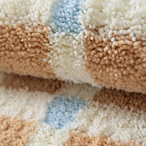 Alfombra De Cabecera Flocada De Rayas Cuadriculada Tapete De Felpa Antideslizante Para Dormitorio Sala Absorbente Suave Moderna