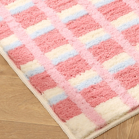 Checkerboard Bath Mat Non-Slip Water Absorbent Flocked Plush Bathroom Rug For Bedroom Machine Washable Modern