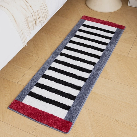 Moderne Beflockte Mikrofaser Gestreifte Saugfähige Rutschfeste Bodenmatte Für Schlafzimmer Badezimmer Wohnzimmer Küche Teppich