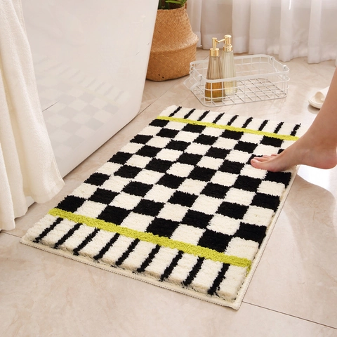 Tappetino Bagno Scacchiera Microfibra Assorbente Asciugatura Rapida Tappeto Antiscivolo Lavabile Moderno Per Camera Da Letto