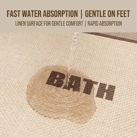 Bathroom Mat Linen Texture Absorbent Quick Dry Non Slip Floor Rug D-Shaped Letter Print Soft Bath Pad