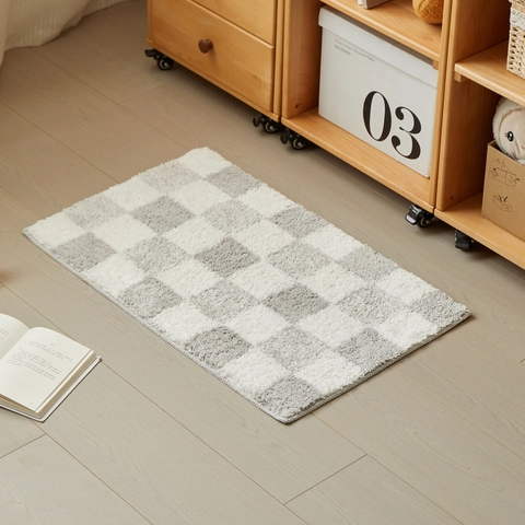 Tappetino Bagno Scacchiera Peluche Assorbente Antiscivolo Per Bagno Camera Da Letto Ingresso Rettangolare Morbido