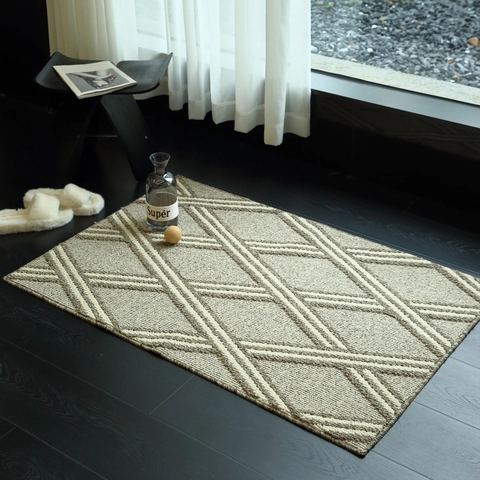 Modern Geometric Woven Entryway Floor Mat Polypropylene Non-slip Dust Removal Washable Door Mat For Indoor Home Decor