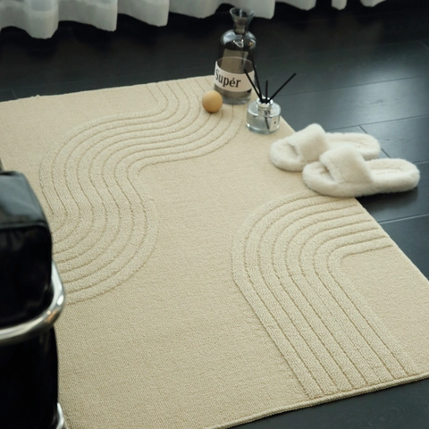 Zerbino Stile Crema Minimalista Texture Onde 3D Polipropilene Antiscivolo Lavabile Tappeto Interno Per Ingresso