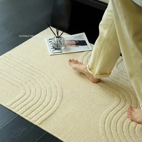 Zerbino Stile Crema Minimalista Texture Onde 3D Polipropilene Antiscivolo Lavabile Tappeto Interno Per Ingresso