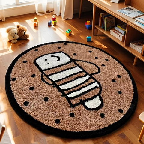 Round Floor Rug Plush Tufted Carpet Cartoon Octopus Clownfish Patterns Soft Absorbent Non Slip Mat For Kids Room Bedroom
