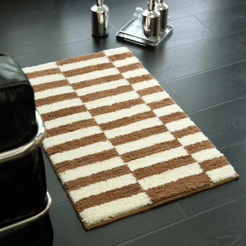 Vintage Geometric Striped Floor Mat Absorbent Thickened Non Slip Bath Rug Machine Washable For Bathroom Bedroom Hallway