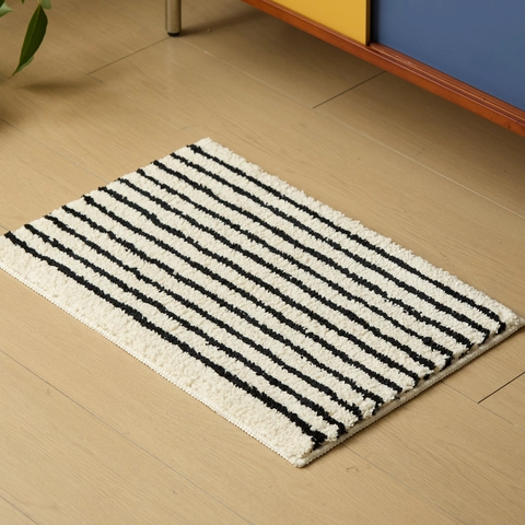 Paillasson en Flocage Absorbant Style Ins Rayé Antidérapant Séchage Rapide pour Salle de Bain Chambre Cuisine Tapis Doux