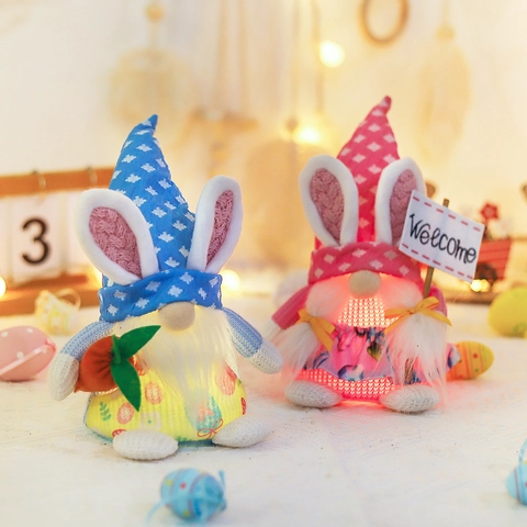 Easter Glowing Bunny Gnome Ornaments LED Light Up Scandinavian Tomte Plush Decorations For Easter Home Party Holiday Table Decor