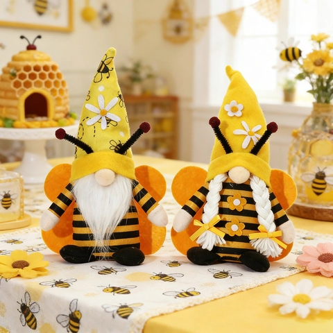 Gnomo Ape Peluche Bambola Ala A Strisce Girasole Decorazione Stoffa Feltro Ornamento Casa Primavera