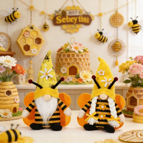 Gnomo Ape Peluche Bambola Ala A Strisce Girasole Decorazione Stoffa Feltro Ornamento Casa Primavera