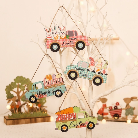 Decorazione da Appendere a Forma di Camion in Legno di Pasqua Ciondolo per Casa Parete Festiva Forniture per Feste