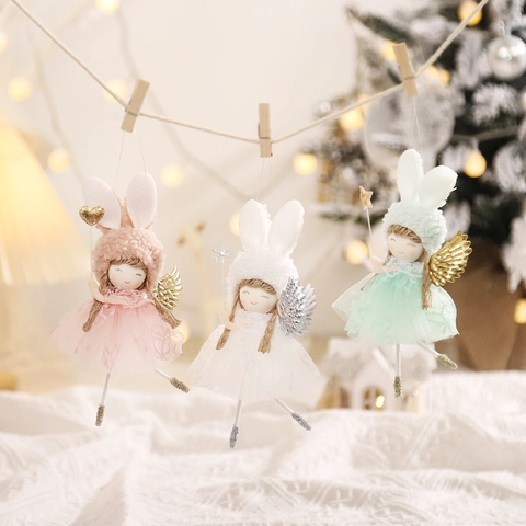 Weihnachtsengel Anhänger Mit Hasenohren Spitzenkleid Flügel Für Weihnachtsbaum Feiertag Zuhause Party Deko Für Damen Kinder