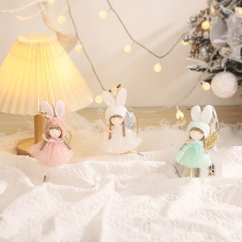 Weihnachtsengel Anhänger Mit Hasenohren Spitzenkleid Flügel Für Weihnachtsbaum Feiertag Zuhause Party Deko Für Damen Kinder