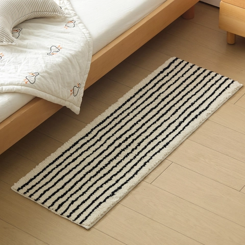 Modern Minimalist Striped Bedside Runner Rug Non-Slip Absorbent Flocking Floor Mat For Bedroom Bathroom Entrance Kitchen Minimalist Home Decor