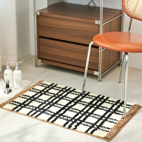 Bauhaus Verdikt Pluche Badmat Absorberend Antislip Geometrisch Ruitjes Vloermat Zacht Geflockt Tapijt Voor Slaapkamer Toilet Huisdecoratie
