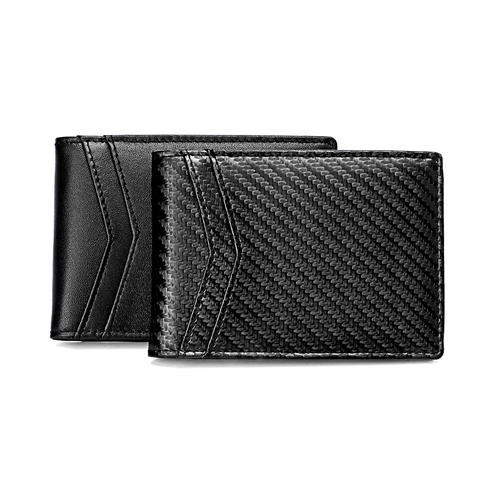 Portafoglio Minimalista Da Uomo Blocco RFID Texture Fibra Di Carbonio Pelle Di Vacchetta Ultra Sottile Fermasoldi Business