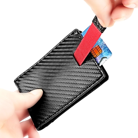 Portafoglio Minimalista Da Uomo Blocco RFID Texture Fibra Di Carbonio Pelle Di Vacchetta Ultra Sottile Fermasoldi Business