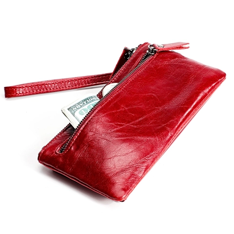 Portafoglio Lungo In Pelle Bovina Da Donna Con Protezione RFID E Cerniera Pochette Elegante Con Cinturino Da Polso Multifunzionale