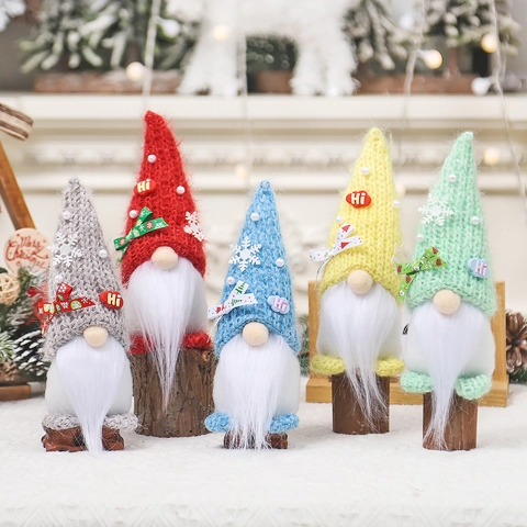 Christmas Gnomes Decorations Faceless Plush Doll With Long Beard Knitted Hat Snowflake Ornament Holiday Home Festive Gift