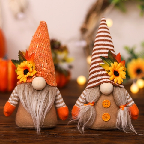 Herbst Ernte Wichtel Plüsch Sonnenblume Ahornblatt Deko Handgefertigter Schwedischer Tomte Gesichtsloser Zwerg Für Erntedankfest Tischdeko Geschenk