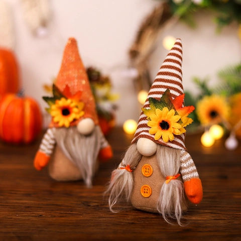 Herbst Ernte Wichtel Plüsch Sonnenblume Ahornblatt Deko Handgefertigter Schwedischer Tomte Gesichtsloser Zwerg Für Erntedankfest Tischdeko Geschenk