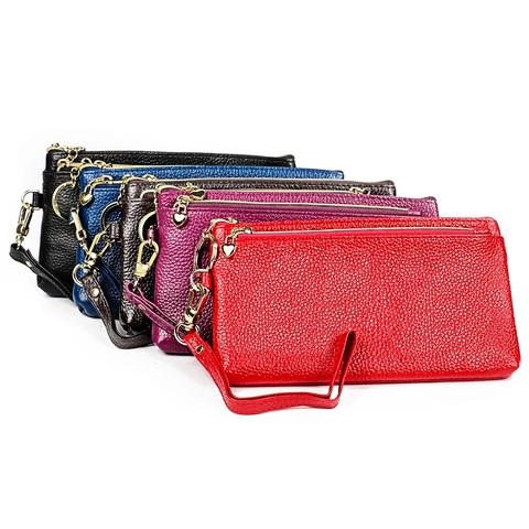 Portafoglio Lungo in Vera Pelle di Vacchetta Pieno Fiore Donna Pochette Martellata Con Tiretta Cerniera a Cuore Accessori in Oro Borsa da Polso