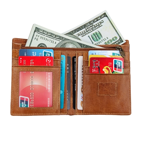Portafoglio Da Uomo In Vera Pelle Di Vacchetta Blocco RFID Vintage Slot Multi Card Tasca Con Cerniera Retro Business