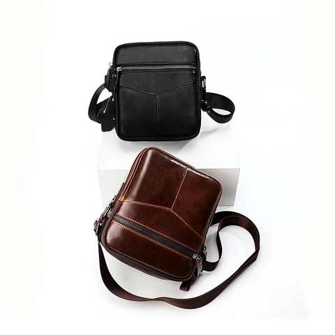 Borsa a Tracolla da Uomo in Vera Pelle Business Casual Borsa a Spalla in Pelle Bovina Con Blocco RFID Messenger Bag